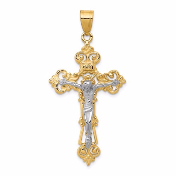 Jewelry - 14k Two-Tone INRI Fleur De Lis Crucifix Pendant